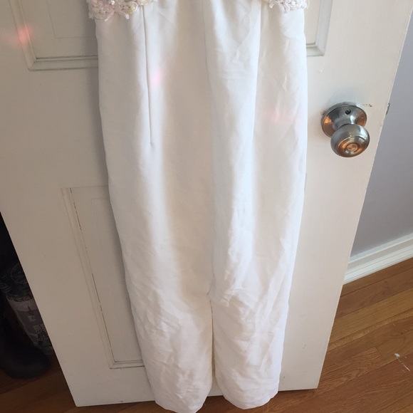 White Sequin Pearl & Lace Prom Dress - Picture 3 of 8